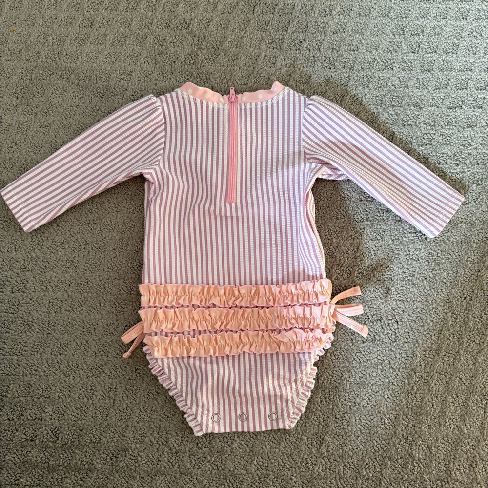 Ruffle Butts Purple and White Striped Swimsuit with Bow Details - Picture 5 of 7